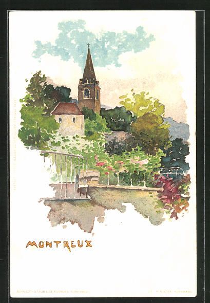 Cartes postales: Montreux, Ortspartie mit Kirche – D'occasion à Berlin par bartko-reher