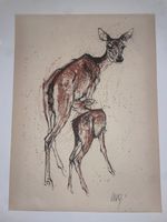 Fritz Hug - Rehe mit Jungtier, handsigniert