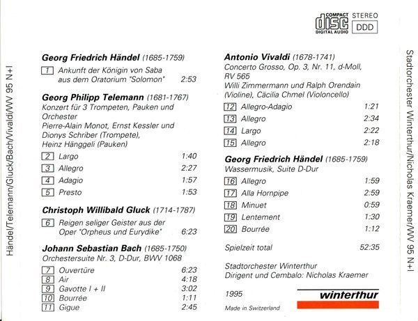 CD: Nicholas Kraeme, Winterthur Stadtorchester - Gluck, Telemann – Usato da Unterbäch venduto da tuqsa 1