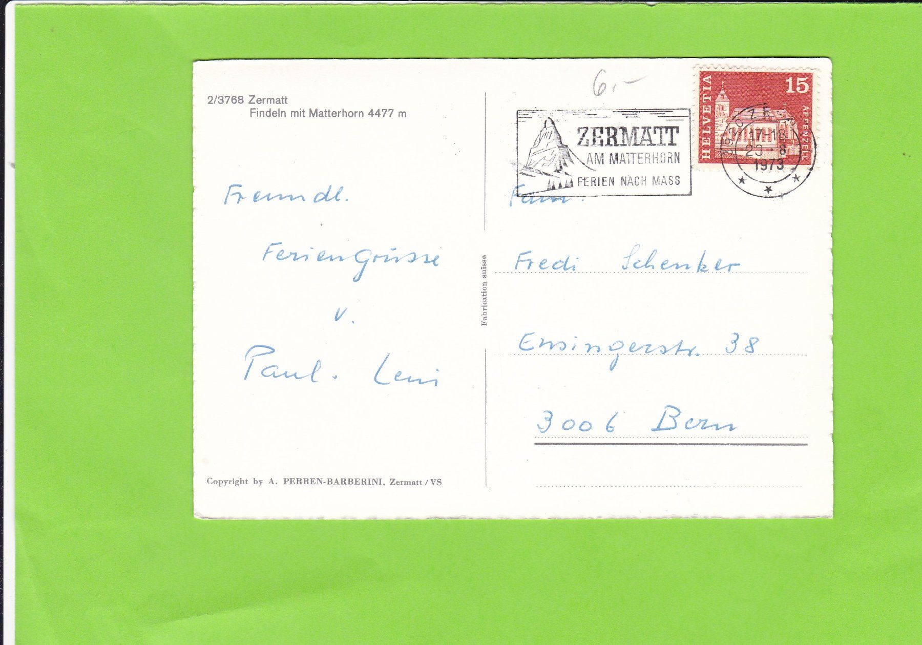 Cartoline postali: Zermatt-Findelen-Matterhorn – Usato da St. Peterzell venduto da neckertal 1