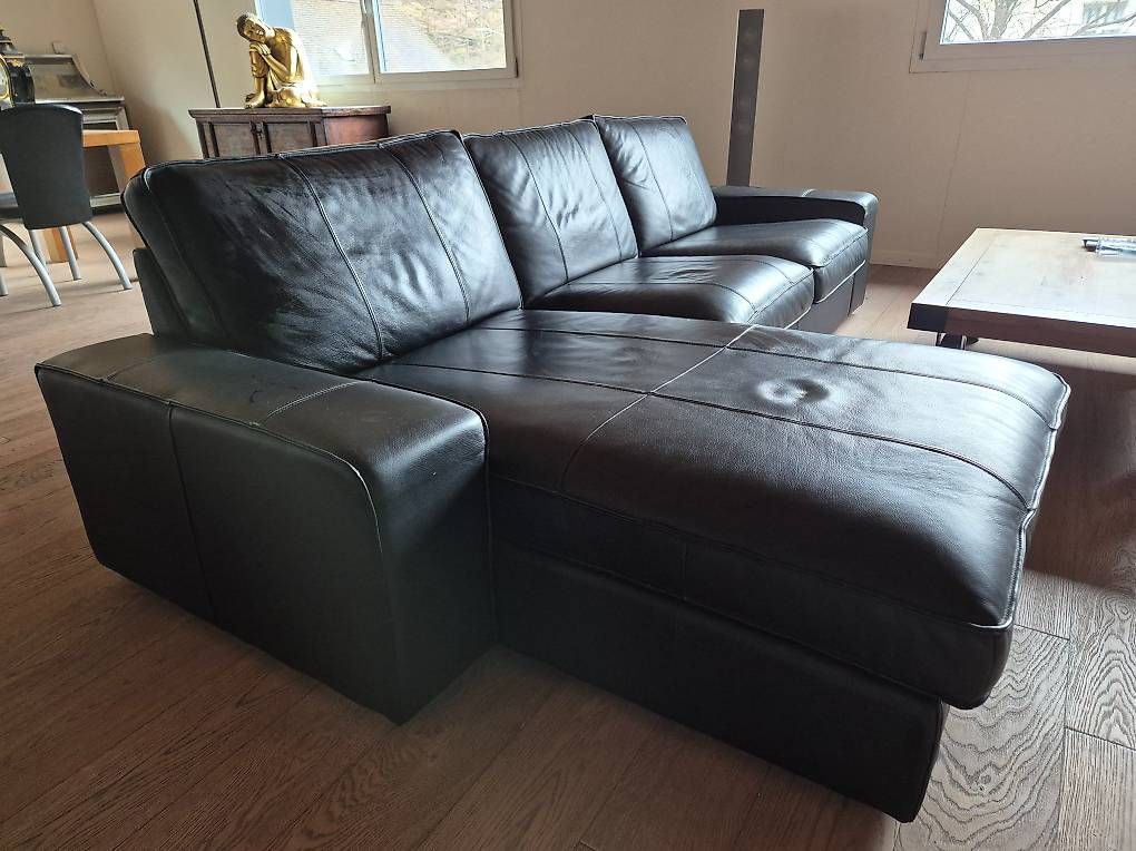 Ikea Divani: Kivik Sofa mit Récamiere - schwarzes Leder – Usato da Balsthal venduto da YBo98 1