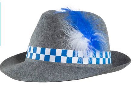 neuer grauer Trachtenhut blau-weiß