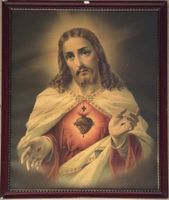Antiker Druck Heiliges Herz Jesu Jesus gerahmt Vintage