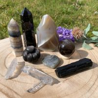 ✲ Schwarzes Set Kristall Sammlung ✲545g/Lot 9 Teile Obsidian
