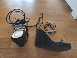 Schwarze Schnür-Keilsandaletten Gr. 37 Damenschuhe