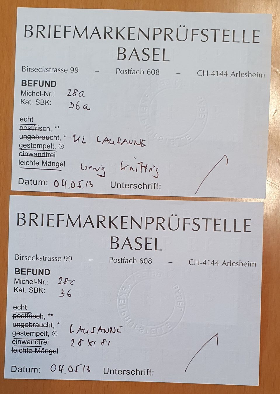 Alle Briefmarken: Sitzende Helvetia 36 + 36a mit Befund – Gebraucht aus Kreuzlingen von Rschweiz1 3