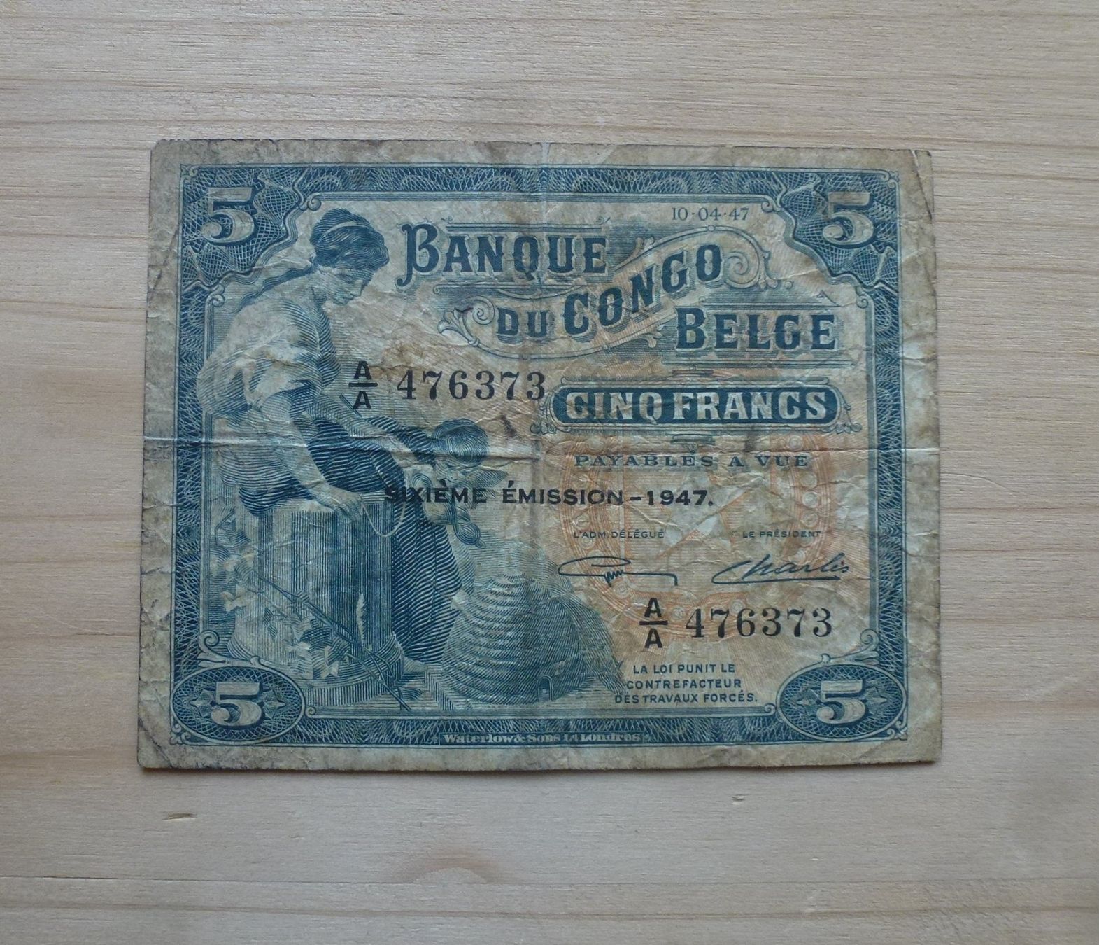 Billets de banque: Belgisch-Kongo ++ 5 Francs 1947 - selten – D'occasion à Walkringen par Casablanca777