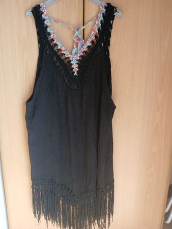 Sommer Strandkleid mit Fransen, Grösse L, Schwarz