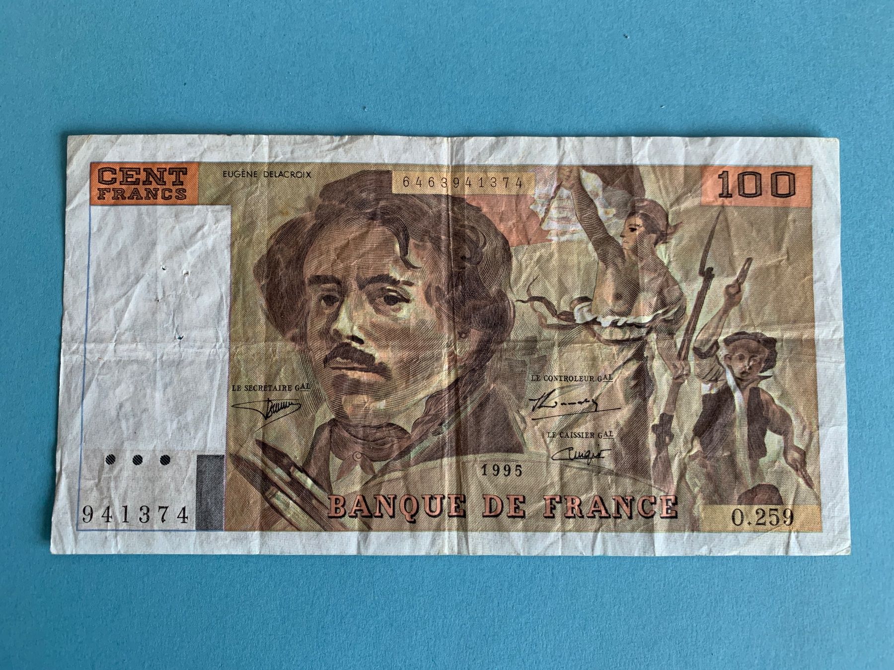 Banknoten: FRANCE - 100 Francs 1995 "DELACROIX" - TTB / SS – Gebraucht aus Le Lignon von Trikles