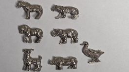 Ü-ei Metall Miniatur Tierfiguren Set, 7 Stk, chrom, Top