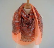 Tuch / Foulard - Rottöne / Neon-Orange