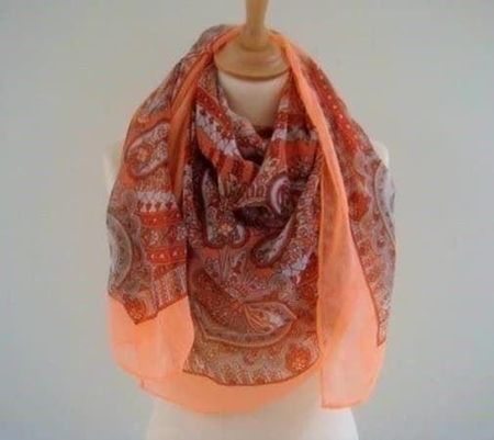 Tuch / Foulard - Rottöne / Neon-Orange