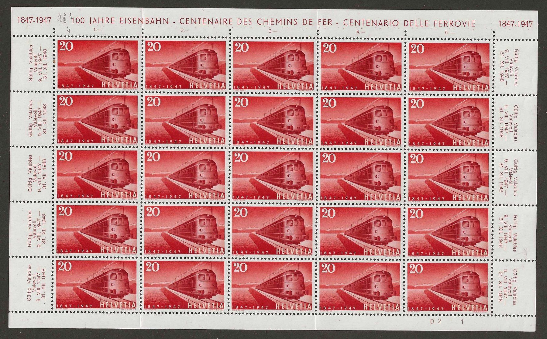 Alle Briefmarken: 1947 : Nr. 277 - 280 im Bogen, postfrisch ** KP 400.-- – Neu (gemäss Beschreibung) aus Gümligen von Geniusbuy 1