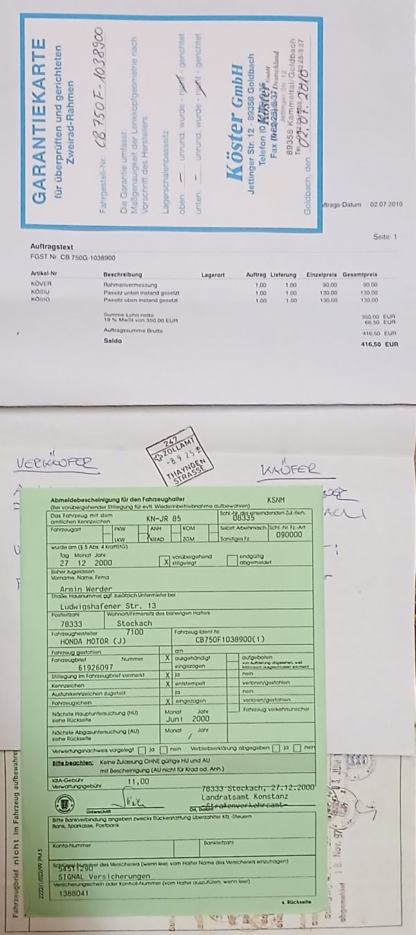 Honda Tutti i ricambio per moto: Honda CB 750 F1 Rahmen – Usato da Embrach venduto da scudra 2