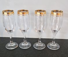 4er Set edle Sektgläser / Champagnergläser mit Goldrand