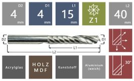 Schaftfräser, Nutfräser, Fräser Ø 4mm