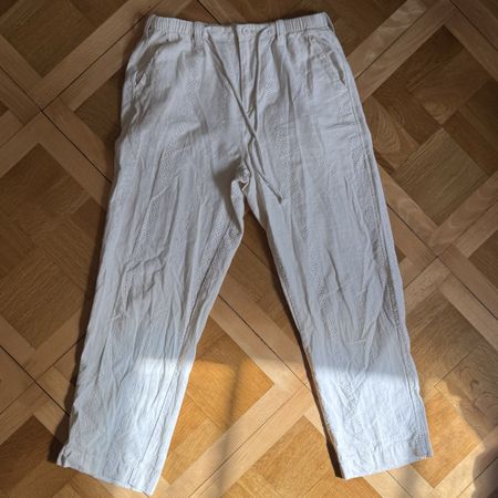 Light beige eyelet detailed linen blend pants Zara