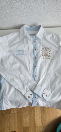 US Polo Assn. Hemd, weiss mit hellblau, Grösse 36, Top!