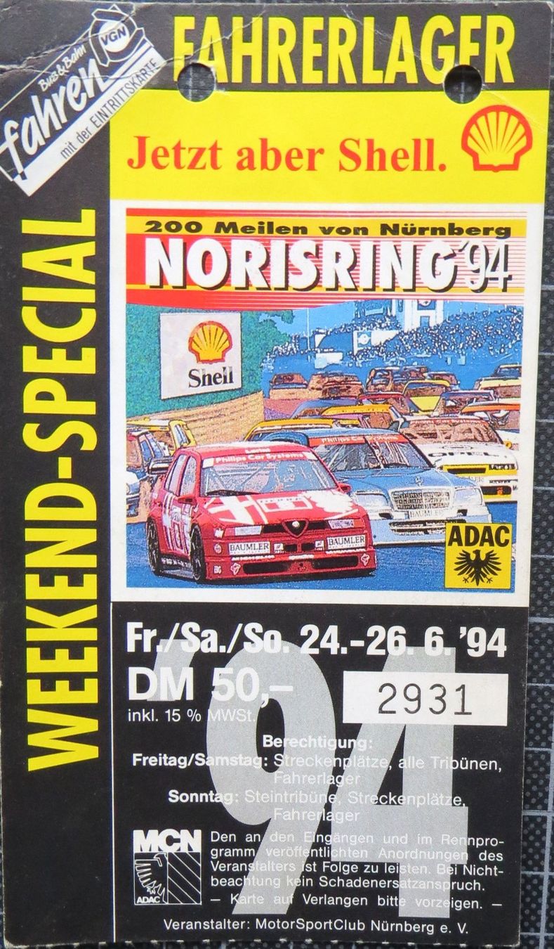 Documenti: Programm DTM in Nürnberg von 1994 inkl. Eintr.karte – Usato da Ettingen venduto da campione_1 1