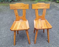 2er Set Rustikale Holzstühle, Massivholz
