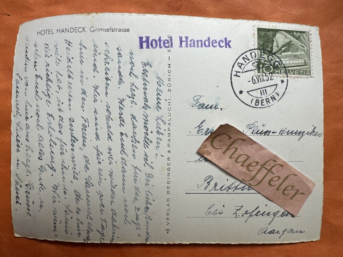 Cartoline postali: Alte Ansichtskarte Hotel Handeck Grimselstrasse,1952. – Usato da Zürich venduto da Chaeffeler 1