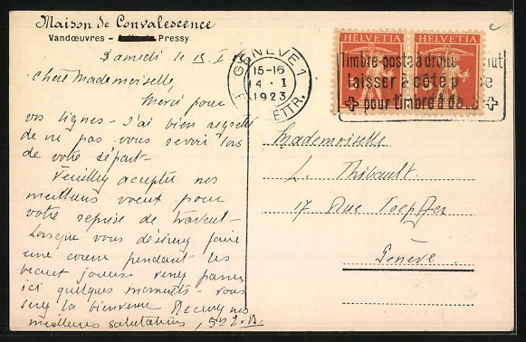 Cartoline postali: Vanoeuvres, Pressy, Maison de Convalesce – Usato da Berlin venduto da bartko-reher 1