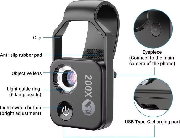 Microscopi: 200X Phone Mini Pocket Microscope, Zoom Mobile Phone Extern – Usato da Kaltbrunn venduto da Damar 3