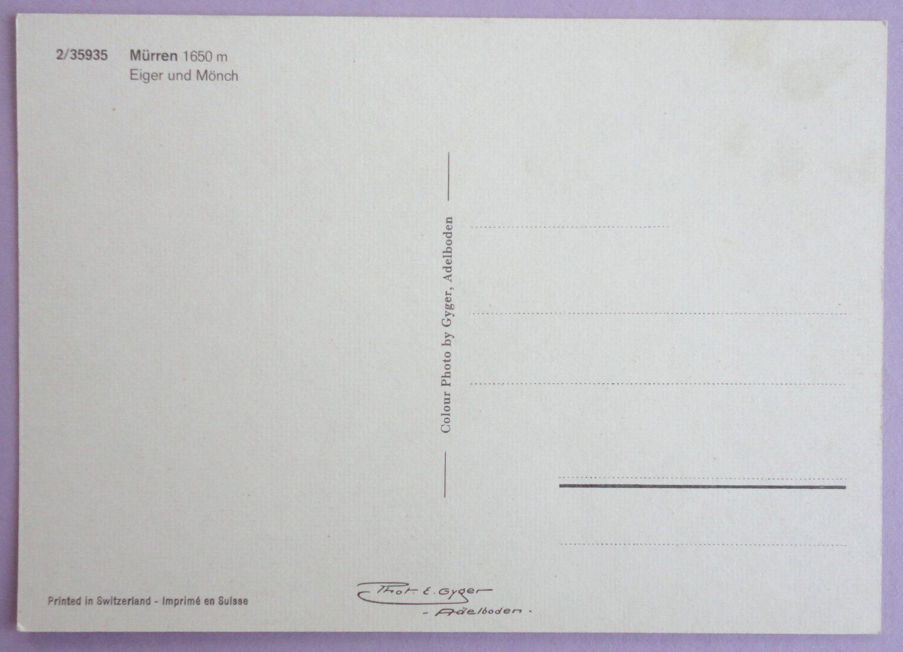 Cartoline postali: Mürren 1650 m, Eiger und Mönch – Usato da Fétigny venduto da Billy2miny 1