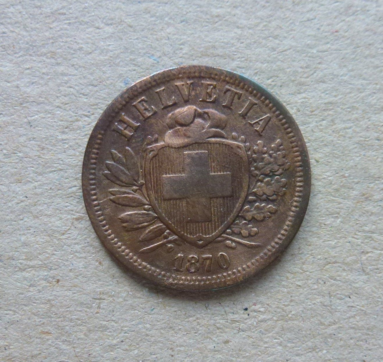 Tutti le monete: Schweiz ++ 2 Rappen 1870, gute Erhaltung – Usato da Walkringen venduto da Casablanca777