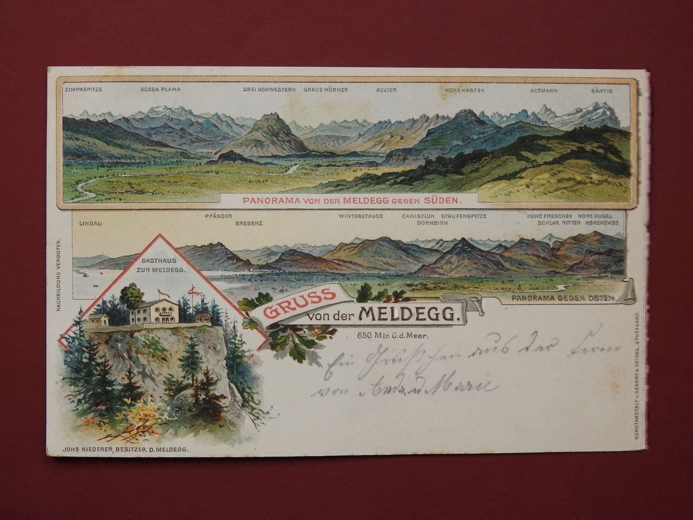 Ansichtskarten: AK Gruss von der Meldegg 1901 ! – Gebraucht aus Rain von 999-800-K