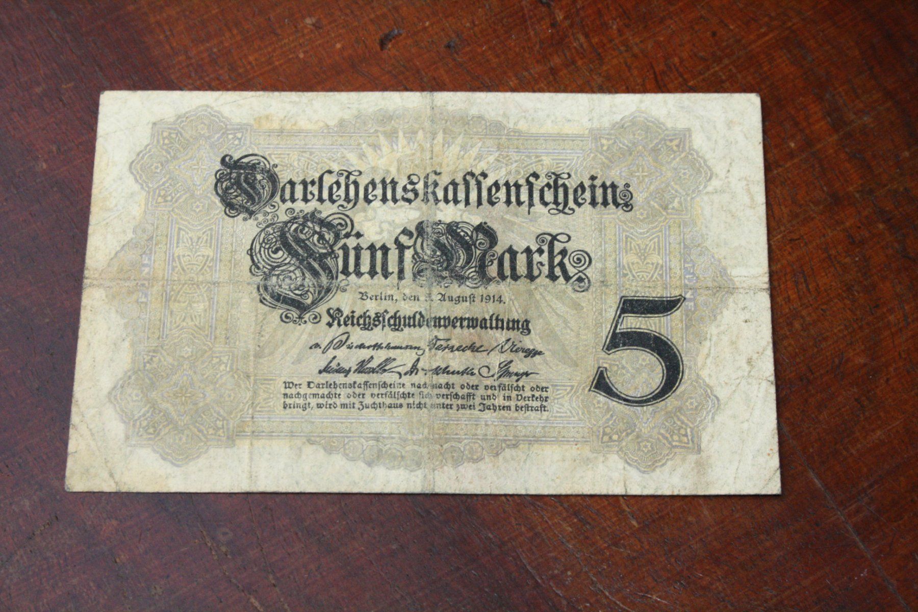 Banconote: Allemangne 5 Mark Berlin 1914 – Usato da Cormondrèche venduto da Hermes.monnaies 1