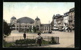 AK Basel, Bundesbahnhof mit Grünanlagen