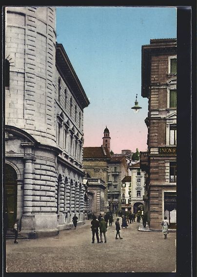 Cartoline postali: AK Lugano, Palazzo postale e via Peri – Usato da Berlin venduto da bartko-reher