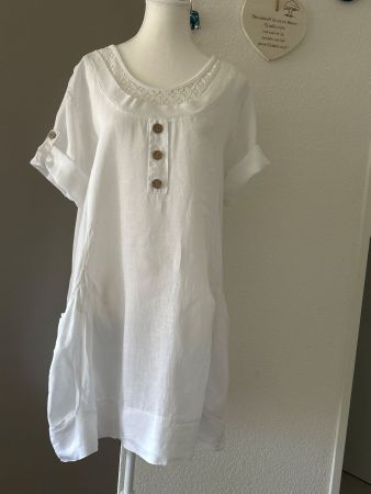 Tunika/Kleid  ecru aus 100% Leinen Made in Italy