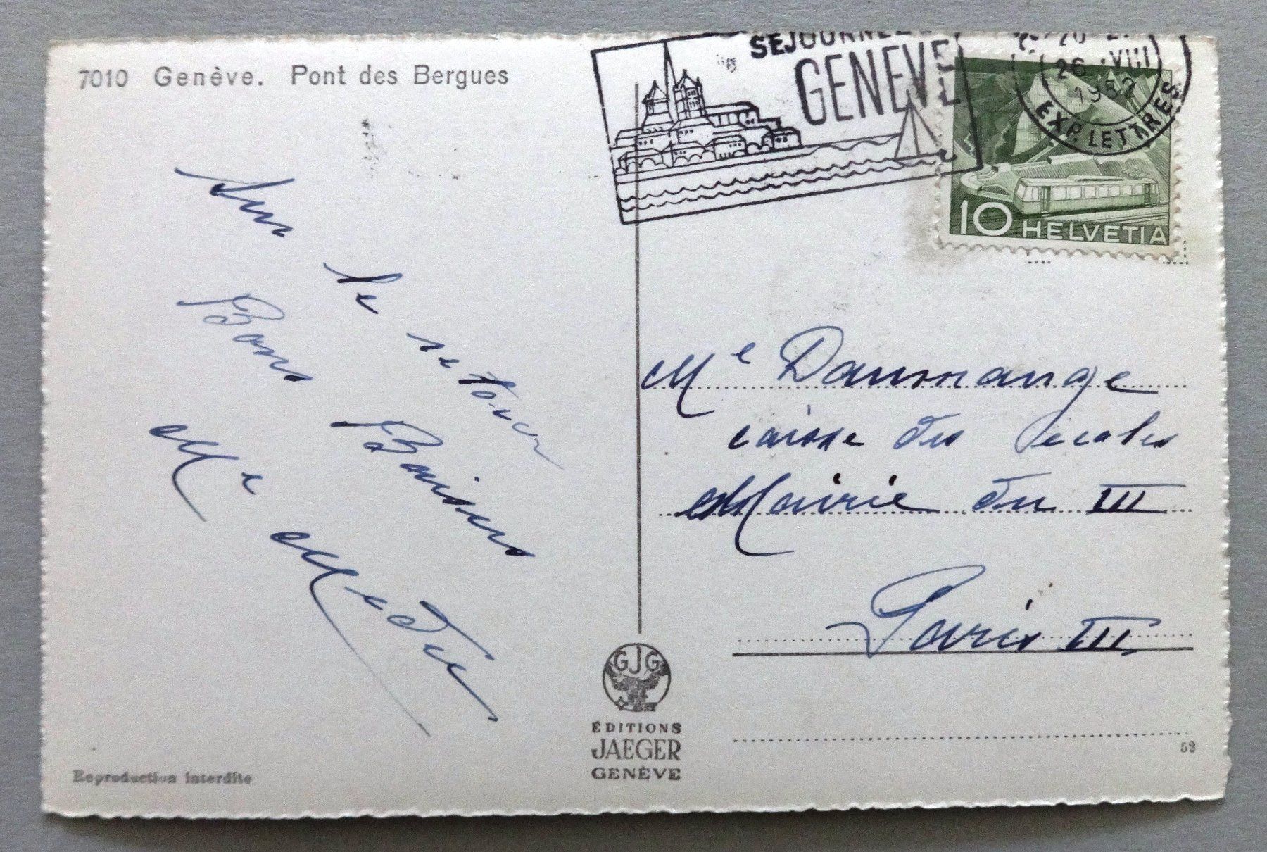 Cartoline postali: Genève - Pont des Bergues – Usato da Fétigny venduto da Billy2miny 1