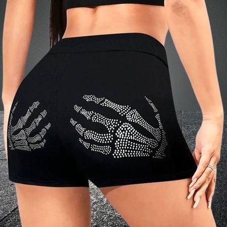 ☠️🖤Trendige High-Waist-Shorts mit Schädelhände-Druck 🖤☠️