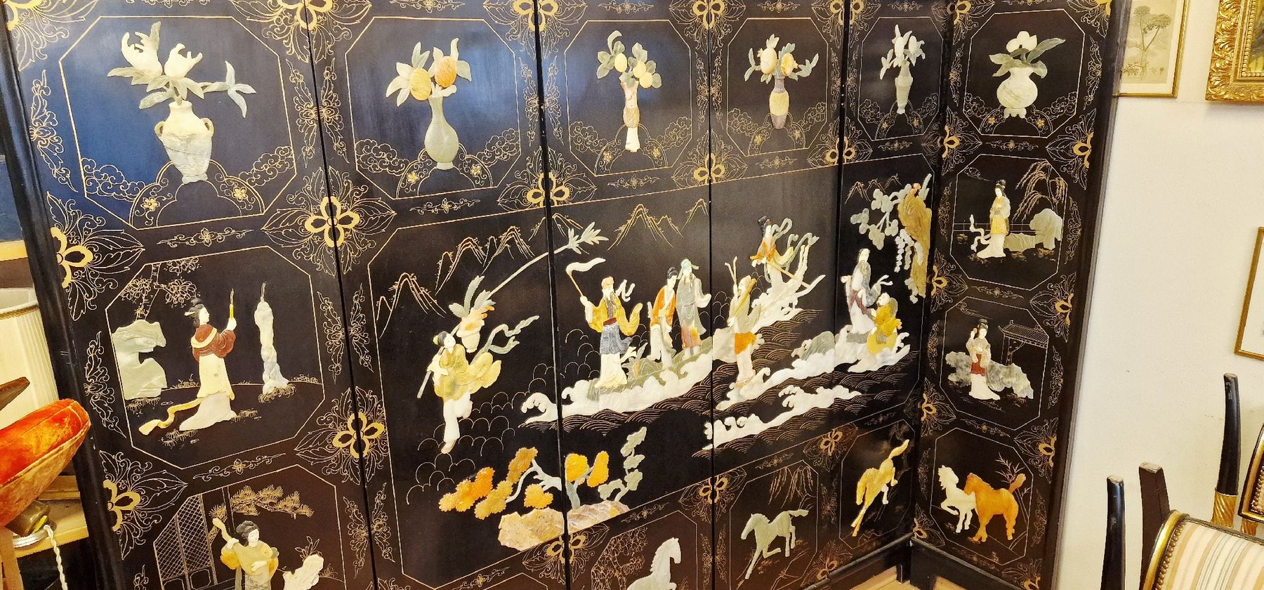Paraventi: Asiatischer paravent, Raumteiler, mit echte Steine – Usato da BERN venduto da Intarsia 1