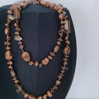Vintage Halskette aus Natursteinen Tigerauge, Verschluss 925