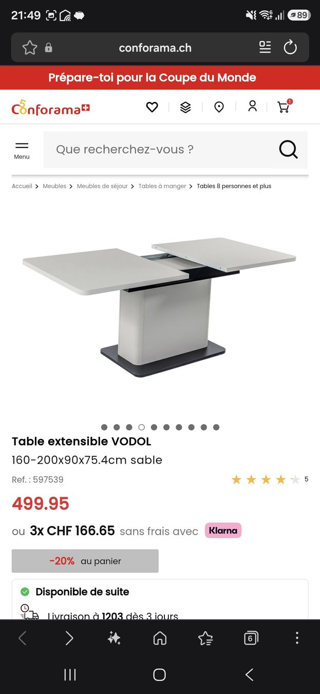 Conforama Tavoli: Table extensible VODOL Conforama 160-200 SABLE – Usato da Genève venduto da ErikaGE