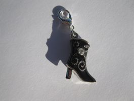3D Charm Anhänger Stifelette, Stiefel silber/schwarz