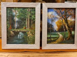 2er Set Ölgemälde Landschaft signiert Egerter Vintage