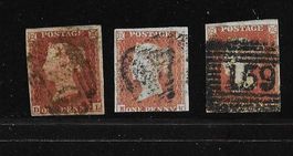 ENGLAND KLASSIK 3 x ONE PENNY RED KÖNIGIN VICTORIA 1841