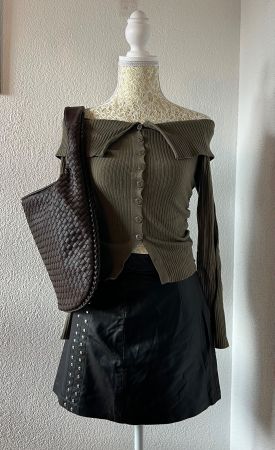 Women's Khaki and Green Crop-top