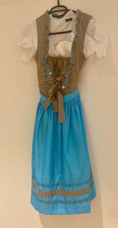 Dirndl Esmara Gr. 34 weiss/türkis/hellbraun 3-teilig