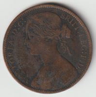 1874 One Penny Queen Victoria GB Antike Bronze Münze Fine