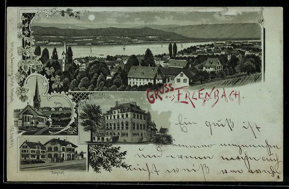 Ansichtskarten: Litho Erlenbach, Panorama, Hotel Kreuz,  – Gebraucht aus Berlin von bartko-reher
