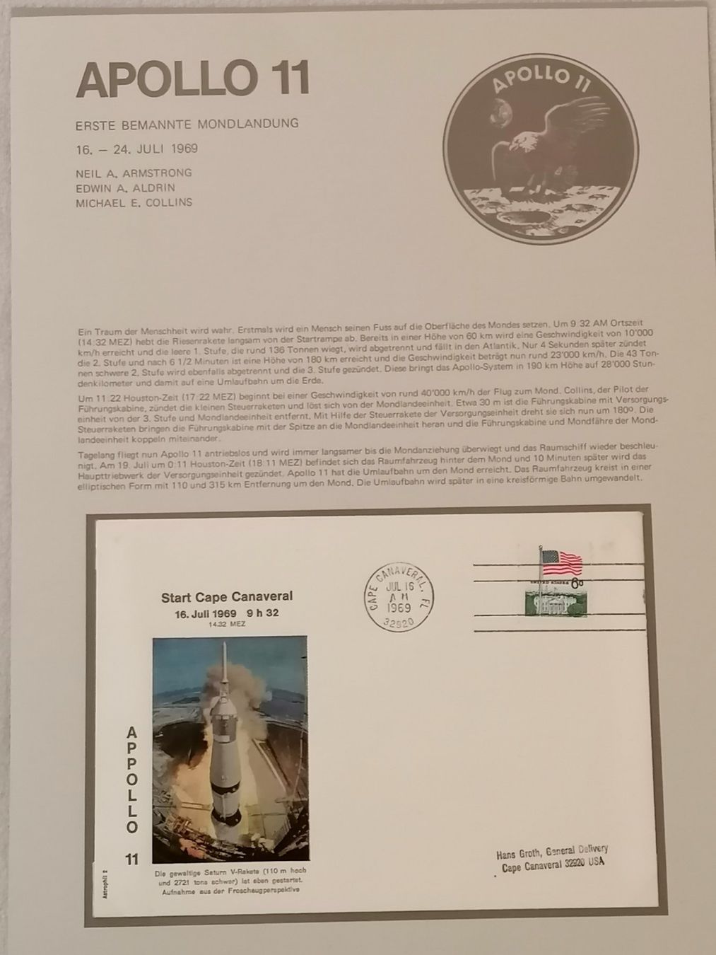Tutti i francobolli: Apollo 11 + 12 Briefe / Briefmarken mit Startdatums Stempel – Usato da Wangen an der Aare venduto da Ute 2