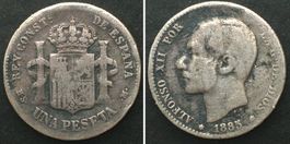 SPANIEN 1 Peseta 1885 (85) MS-M, ALFONSO XII. Silber SELTEN!
