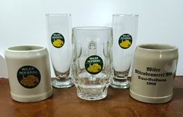 2 Bierglas, 3 Bierkrug Hofbrauerei Wil Löwenbräu Hürlimann