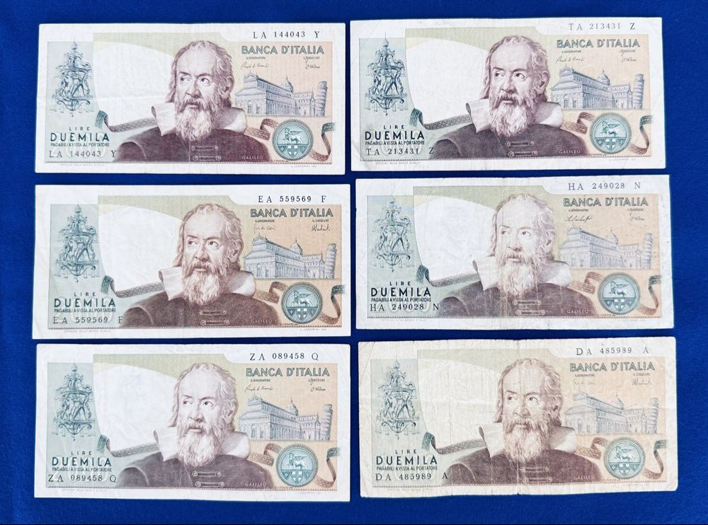 2000 Lire 1974 Italien Banknoten Galileo Galilei 6xStk (Gebraucht) in ...